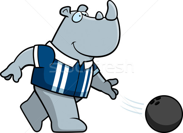 [[stock_photo]]: Cartoon · rhino · bowling · illustration · boule · de · bowling · heureux