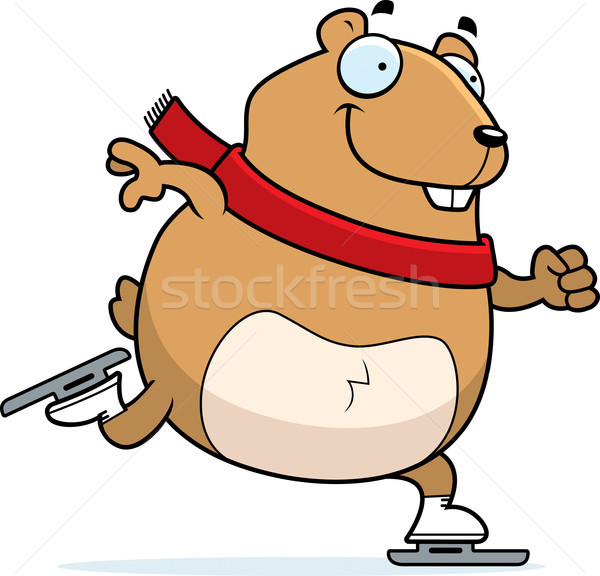 Desen animat hamster patinaj ilustrare fericit iarnă Imagine de stoc © cthoman