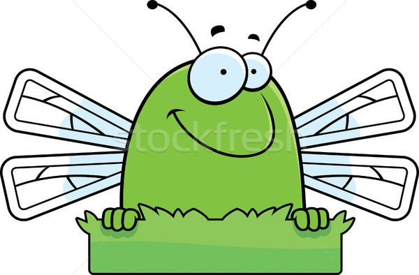 Desenho animado libélula grama assinar ilustração Foto stock © cthoman