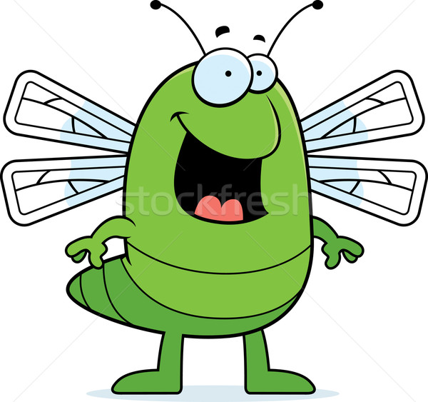 Dragonfly uśmiechnięty szczęśliwy cartoon stałego zielone Zdjęcia stock © cthoman