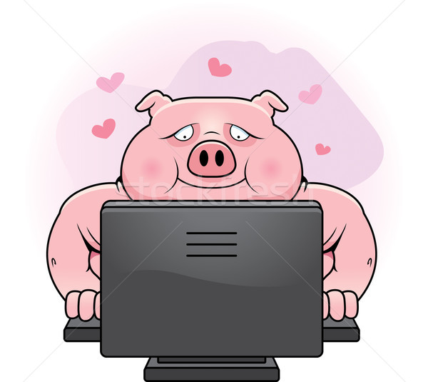 [[stock_photo]]: Internet · datant · porc · heureux · cartoon
