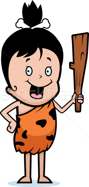 Jaskiniowiec dziewczyna klub szczęśliwy cartoon Zdjęcia stock © cthoman
