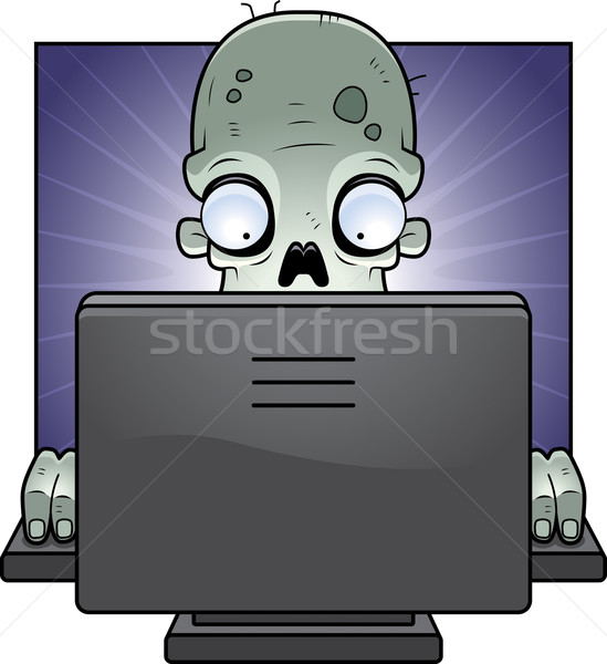 Computer zombie cartoon computerscherm werken video Stockfoto © cthoman