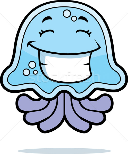 Méduse souriant cartoon bleu heureux [[stock_photo]] © cthoman