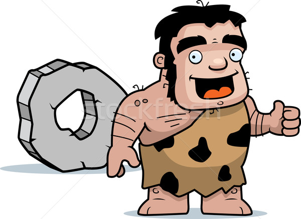 Jaskiniowiec koła szczęśliwy cartoon człowiek Zdjęcia stock © cthoman