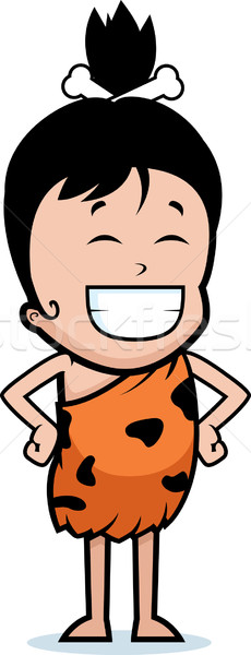 Caveman fată zâmbitor fericit desen animat în picioare Imagine de stoc © cthoman