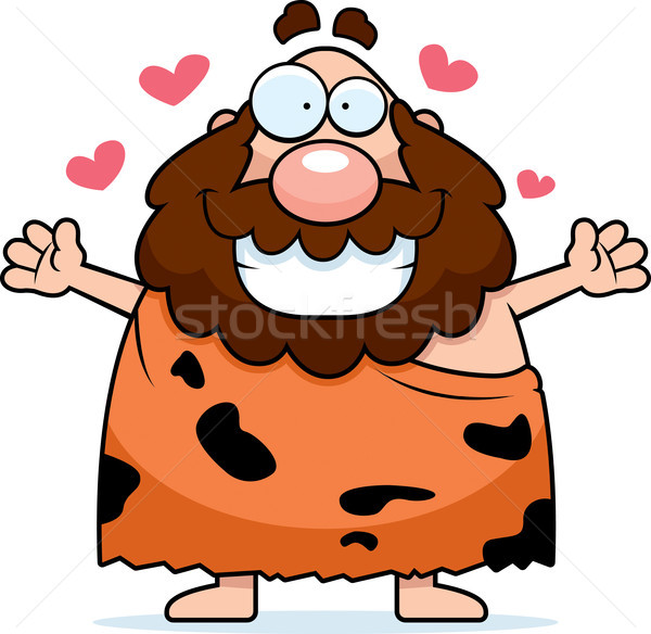 Jaskiniowiec przytulić szczęśliwy cartoon gotowy dać Zdjęcia stock © cthoman