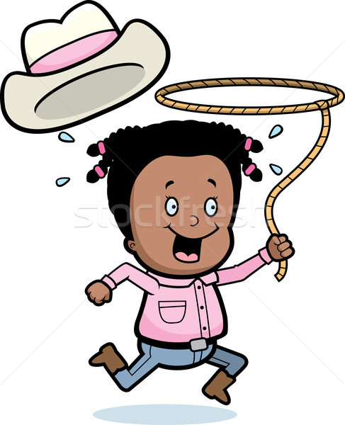 Foto stock: Rodeio · menina · feliz · desenho · animado · corrida