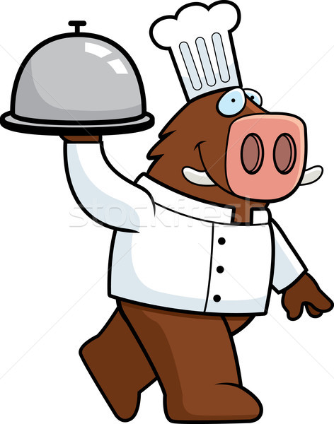 公豬 廚師 快樂 漫畫 托盤 商業照片 © cthoman