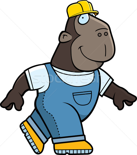 [[stock_photo]]: Constructeur · ape · heureux · cartoon · marche · souriant