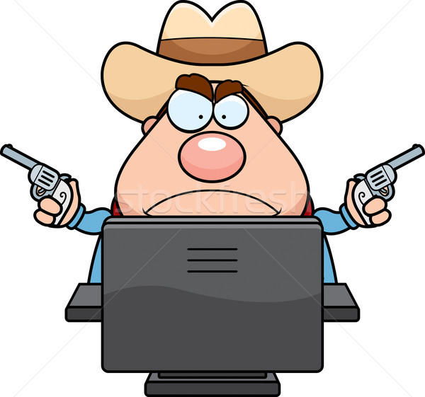 Számítógép cowboy rajz billentyűzet dolgozik képernyő Stock fotó © cthoman