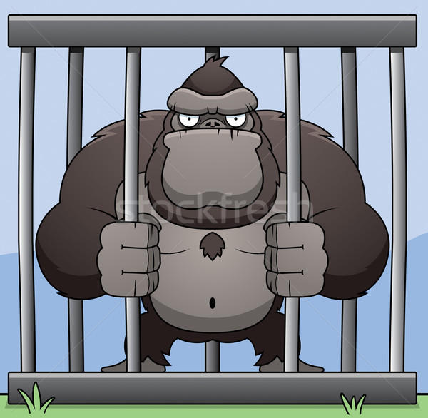 大猩猩 籠 憤怒 漫畫 監獄 細胞 商業照片 © cthoman