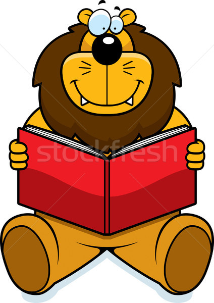 Lew czytania cartoon książki uśmiechnięty Zdjęcia stock © cthoman