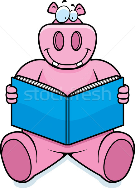 Nilpferd Lesung Karikatur Buch lächelnd Stock foto © cthoman