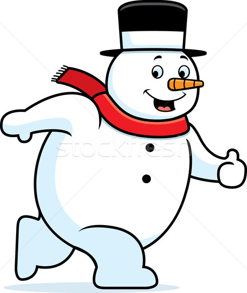 Boneco de neve caminhada feliz desenho animado sorridente neve Foto stock © cthoman