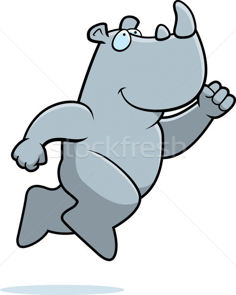 Stockfoto: Neushoorn · springen · gelukkig · cartoon · glimlachend
