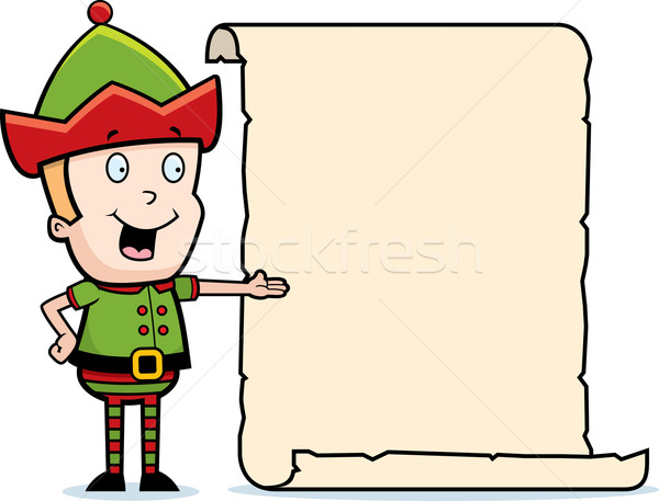 Elf Liste glücklich Karikatur Weihnachten Zeichen Stock foto © cthoman