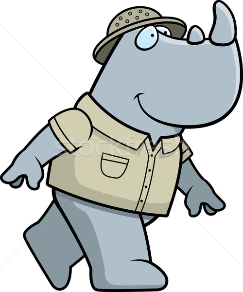 Rhino исследователь счастливым Cartoon ходьбе улыбаясь Сток-фото © cthoman