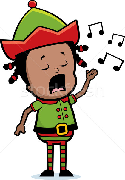 Elf cântat desen animat Crăciun cantec fată Imagine de stoc © cthoman