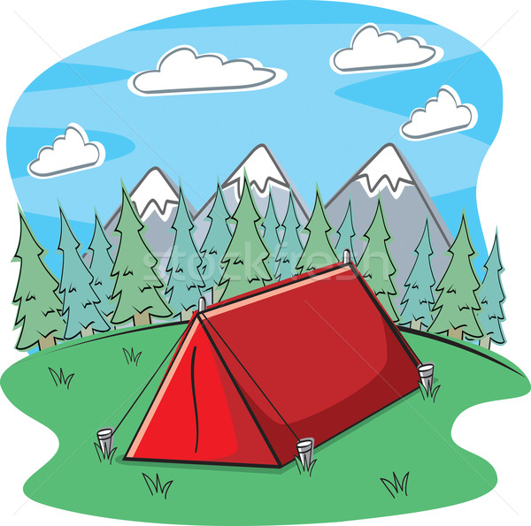 Foto stock: Tienda · camping · Cartoon · rojo · forestales · naturaleza