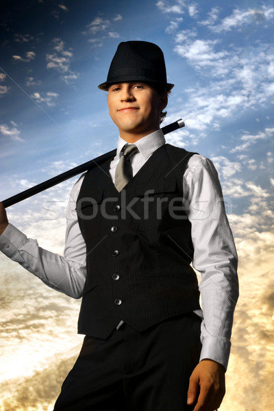 Felső kalap sétapálca fiatal férfi gyönyörű Stock fotó © curaphotography