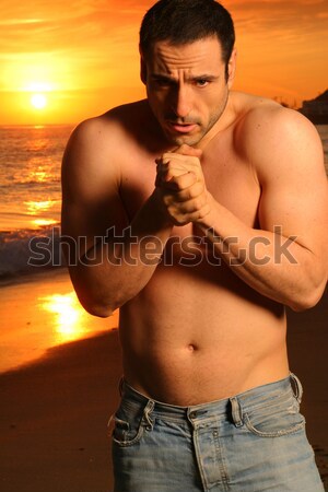Foto stock: Sensual · sem · camisa · modelo · masculino · retrato · muscular