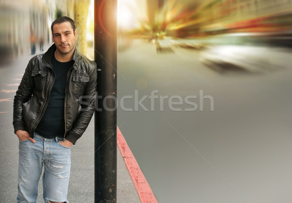 Człowiek portret słup czeka zamazany Zdjęcia stock © curaphotography