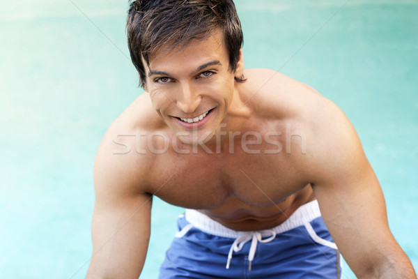 Homem piscina retrato boa aparência moço maiô Foto stock © curaphotography