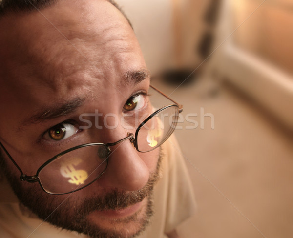 Férfi szemüveg dollárjel szemüveg lencsék pénzügy Stock fotó © curaphotography