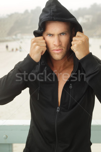 Intensywny młody człowiek czarny treningu odzież Zdjęcia stock © curaphotography