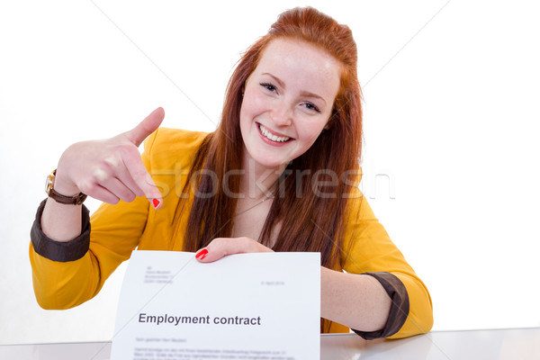 Boldog fiatal nő foglalkoztatás szerződés 100 százalék Stock fotó © Cursedsenses