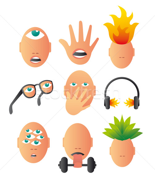 Bizarro ícones fones de ouvido cabeça planta língua Foto stock © curvabezier