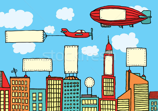 реклама город небе облаке маркетинга Cartoon Сток-фото © curvabezier