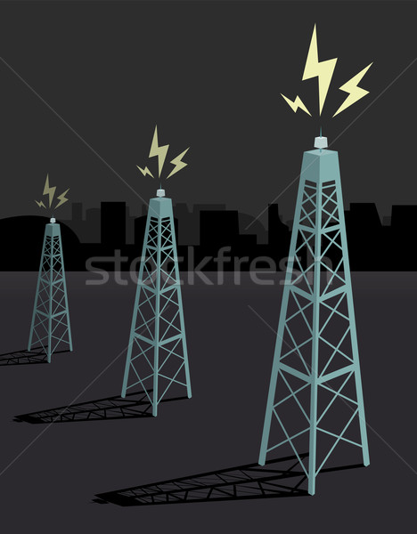 Antennas transmitting / Night boadcasting Stock photo © curvabezier