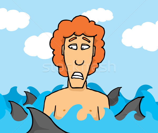 Zwemmen haaien onmiddellijk gevaar zee mannen Stockfoto © curvabezier