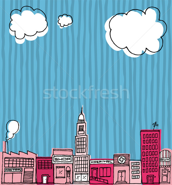 Stockfoto: Vector · skyline · cartoon · stad · buurt