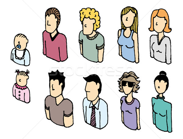Colorful people vector icon set / Lineart avatars Stock photo © curvabezier