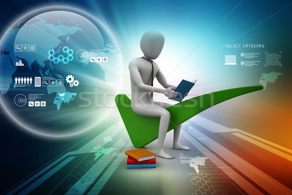 Stock photo: 3d man sitting on the right mark