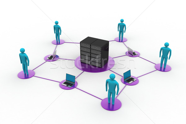 Human with laptop with big server Net Work firewall. 3D Image Stock photo © cuteimage