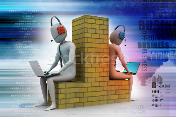 3d people working in laptop Stock photo © cuteimage