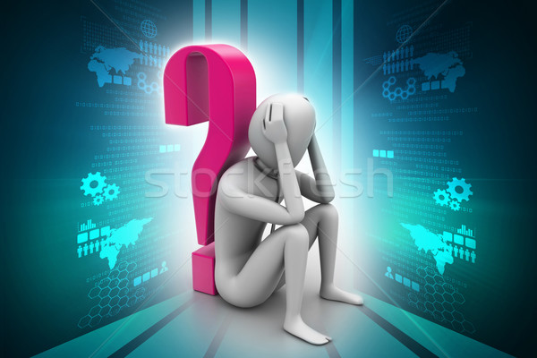 3d man sitting near the question mark Stock photo © cuteimage