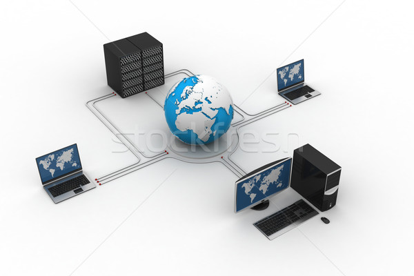 Glob in jurul laptop serverul calculator mulţime Imagine de stoc © cuteimage