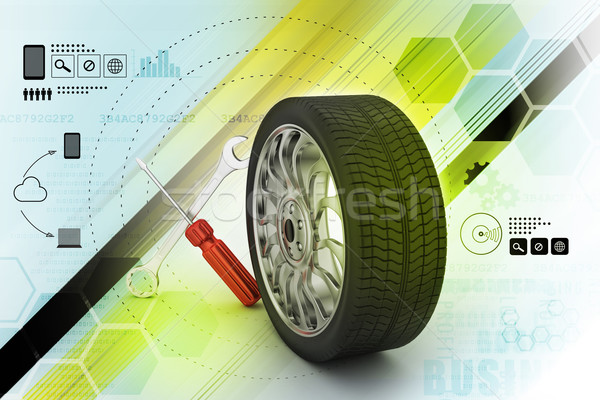 [[stock_photo]]: 3D · pneus · remplacement · voiture · design · fond