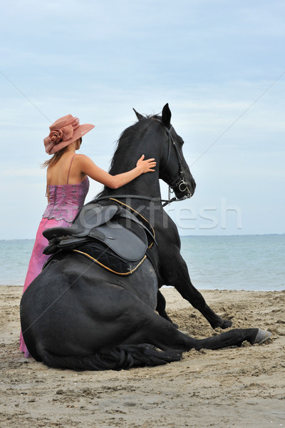 Seduta cavallo spiaggia nero stallone Foto d'archivio © cynoclub