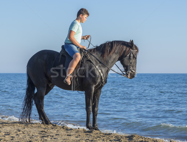 Stock photo: young rider on the beach