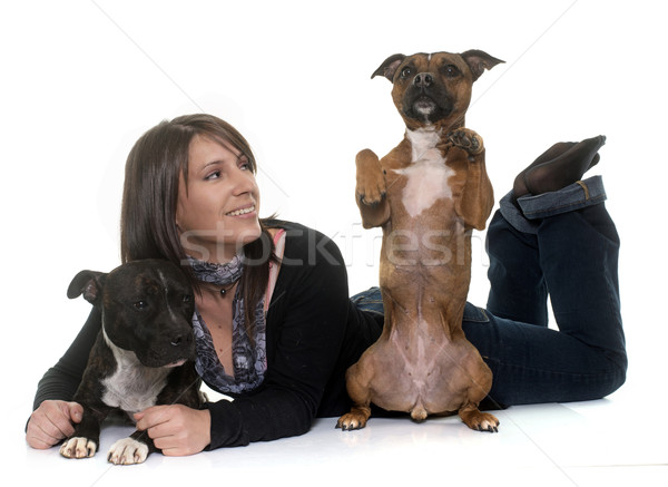 Stock photo: woman and staffordshire bull terrier