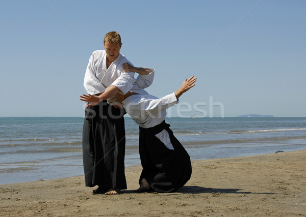 Aikido strand twee volwassenen opleiding man Stockfoto © cynoclub