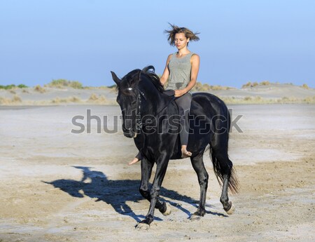 Nina caballo playa hermosa negro semental Foto stock © cynoclub