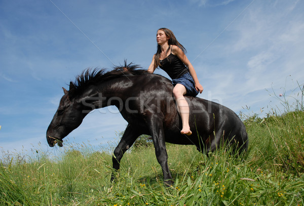 Equitación nina negro semental campo Foto stock © cynoclub