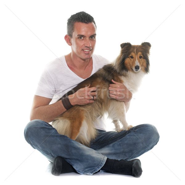 男 牧羊犬 白 スタジオ 笑みを浮かべて ストックフォト © cynoclub